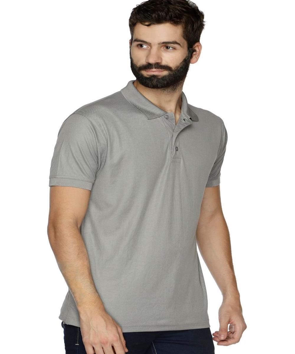 Ruffty Sports Men's Cotton Rich T Shirt Collar Tshirts Half Sleeves Plain-Regular Fit Grey