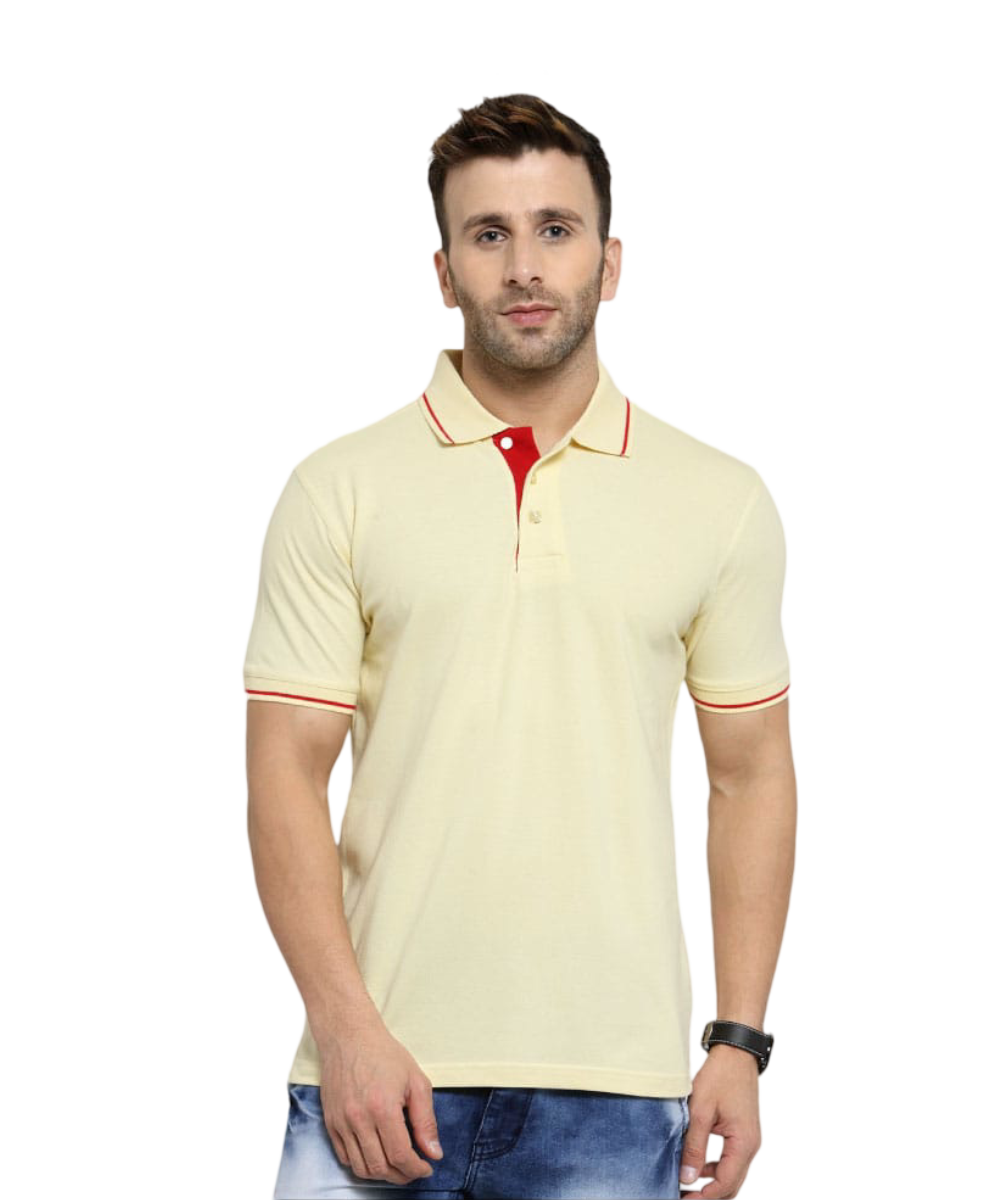 Men's Polo T-Shirt - Cream with Red Tipping