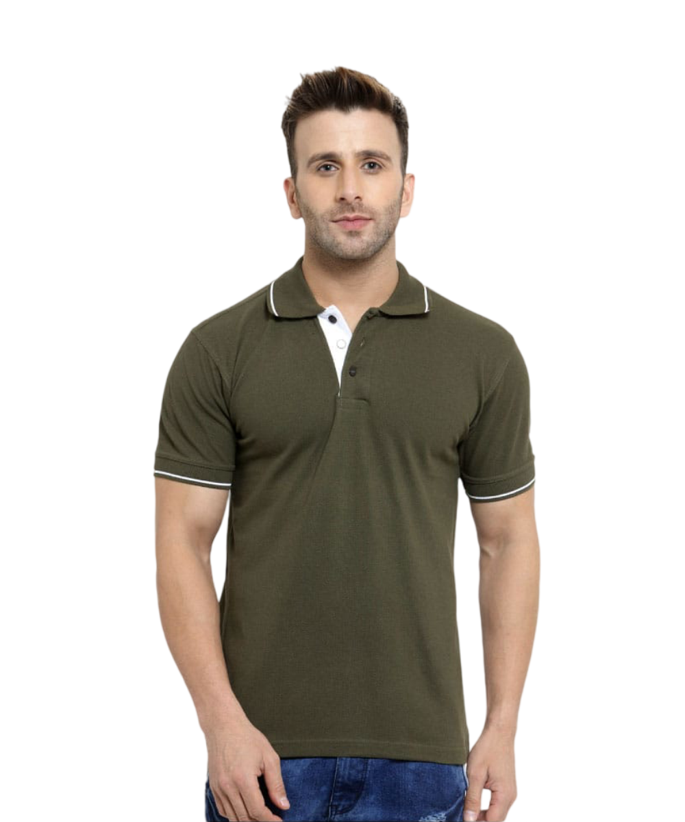 Men's Polo T-Shirt Military Green with White SP17+A20