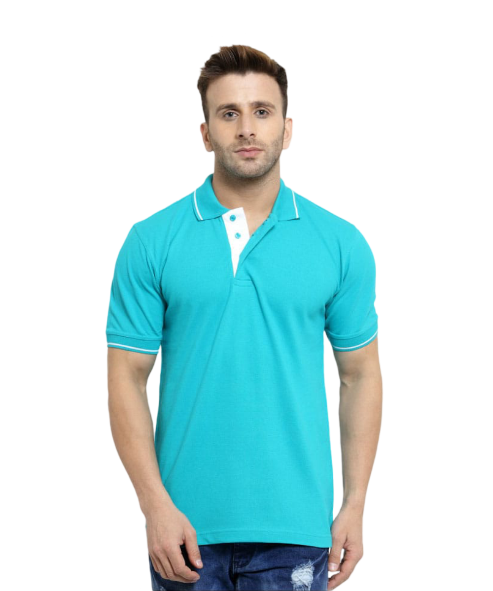 Men's Polo T-Shirt Turqoise Blue with White SP20