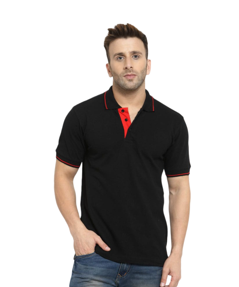 Men's Polo T-Shirt Black with Red SP7