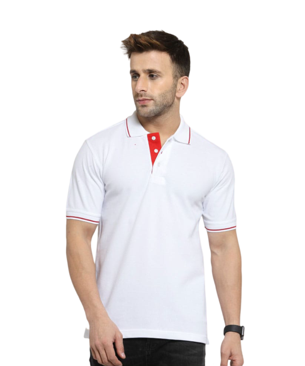 Men's Polo T-Shirt White with Red SP5