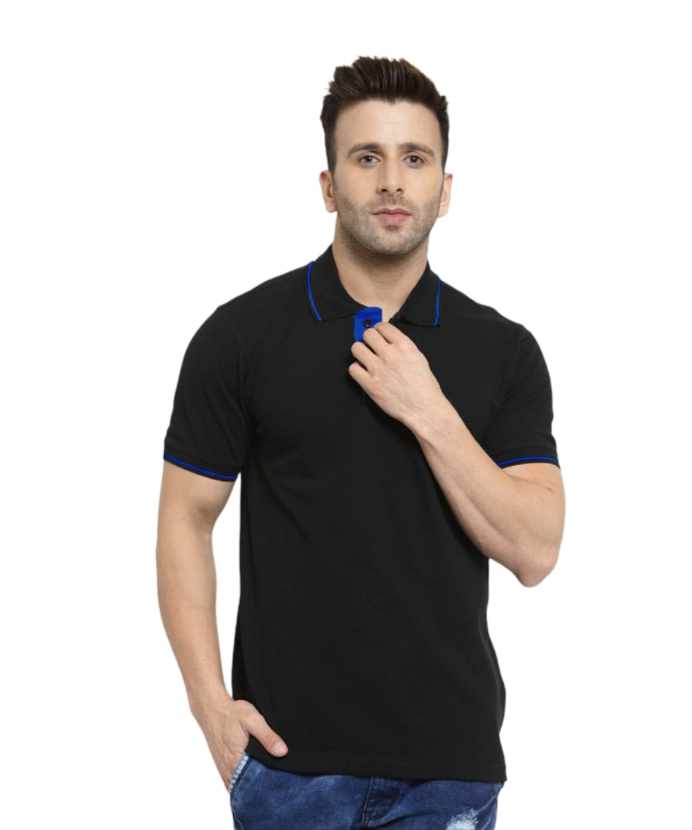Men's Polo T-Shirt Black with Royal Blue SP30