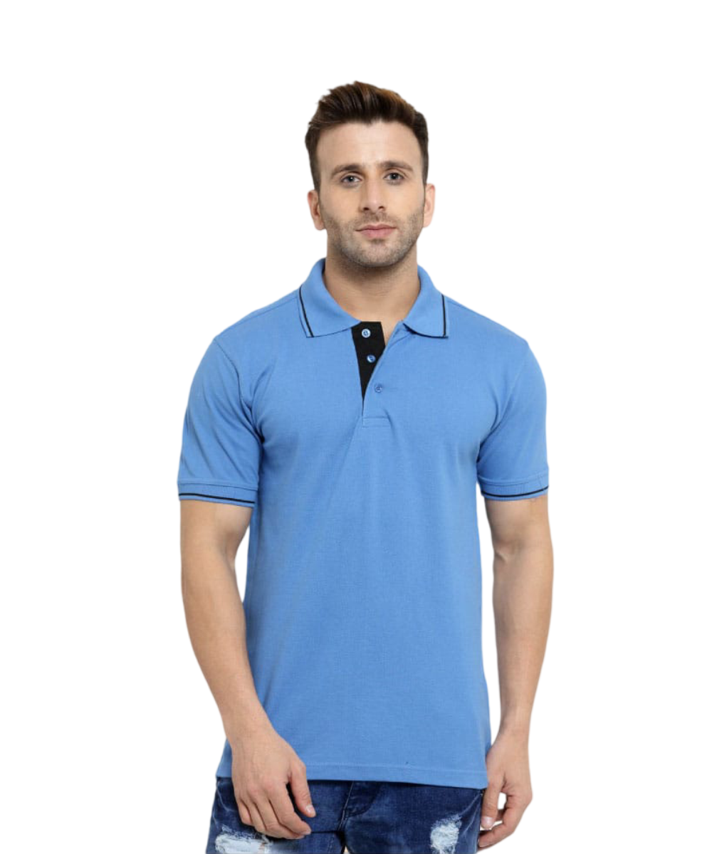 Men's Polo T-Shirt Indian Blue with Black Tipping SP29