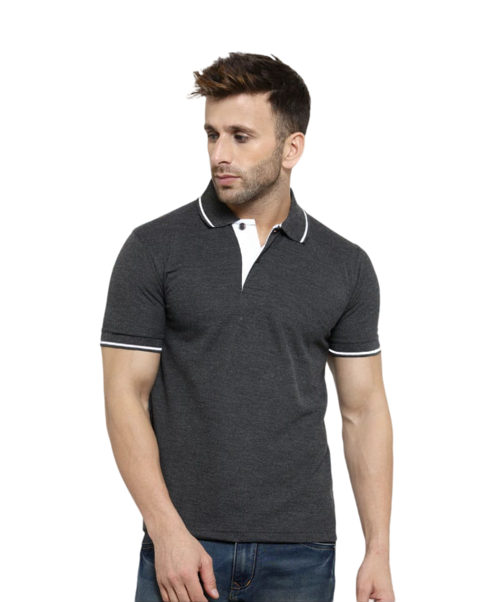 Men's Polo T-Shirt Charcoal Melange with White SP27