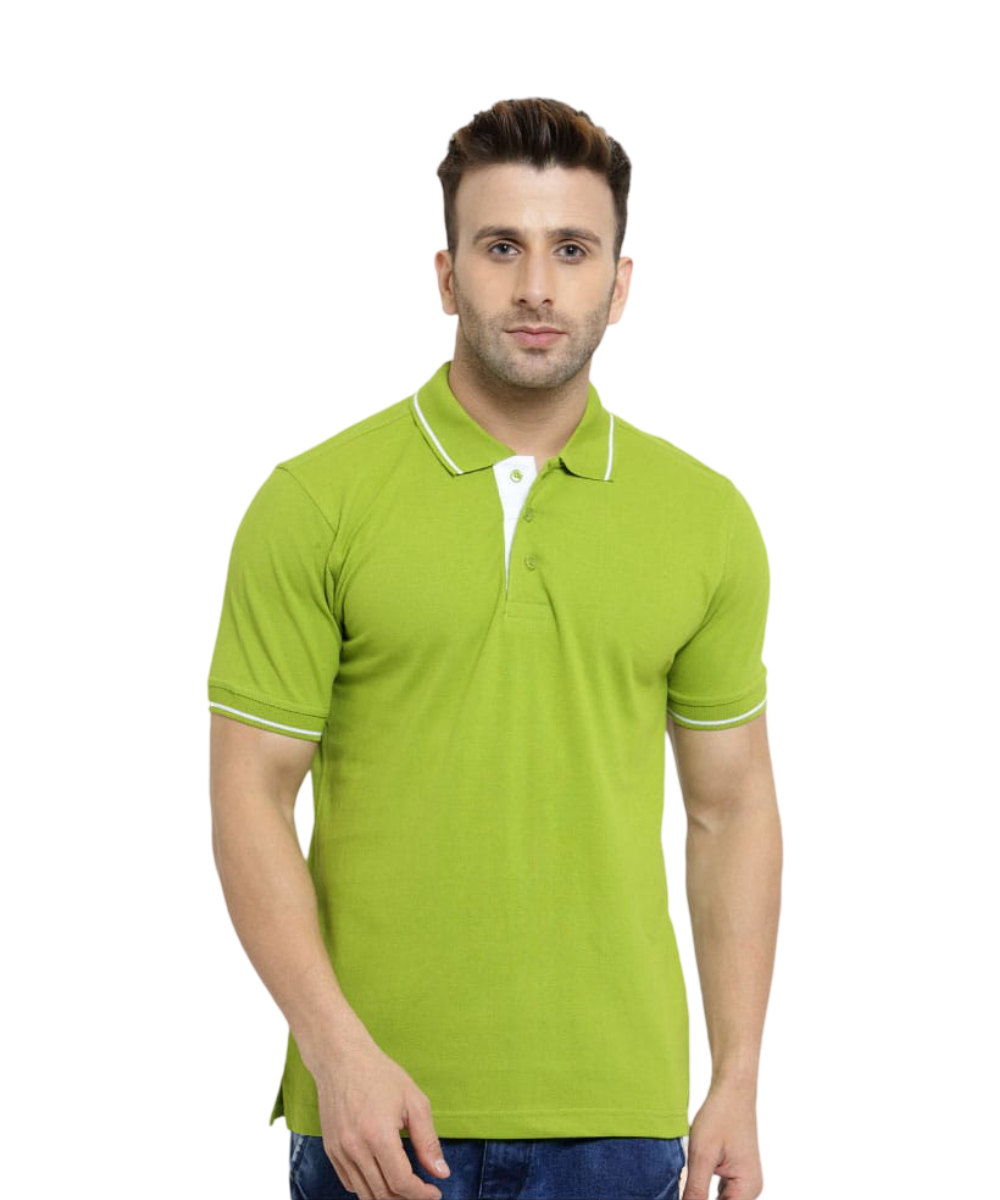 Men's  Polo T-Shirt Apple Green with White SP15