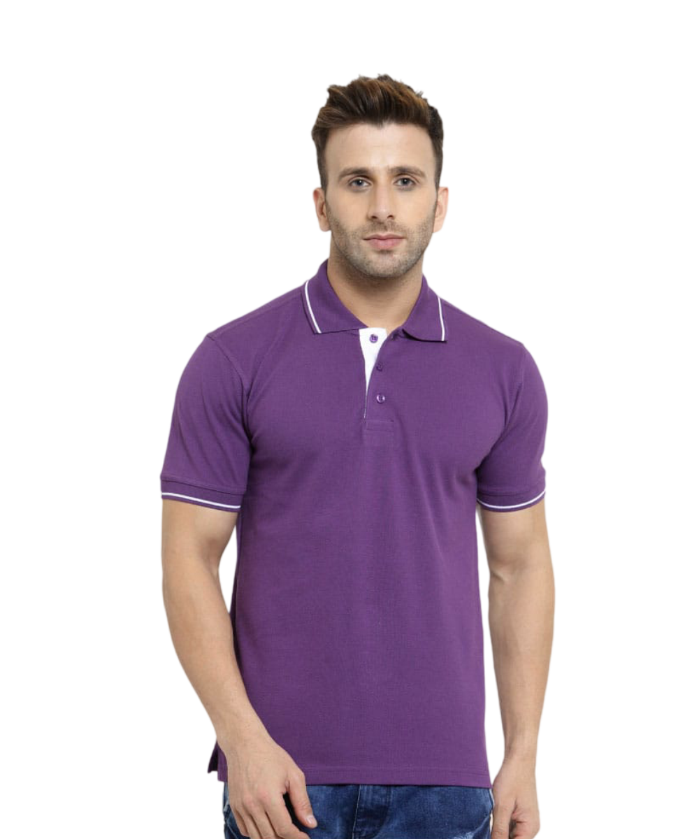 Men's Polo T-Shirt Purple with White TIPPING SP11