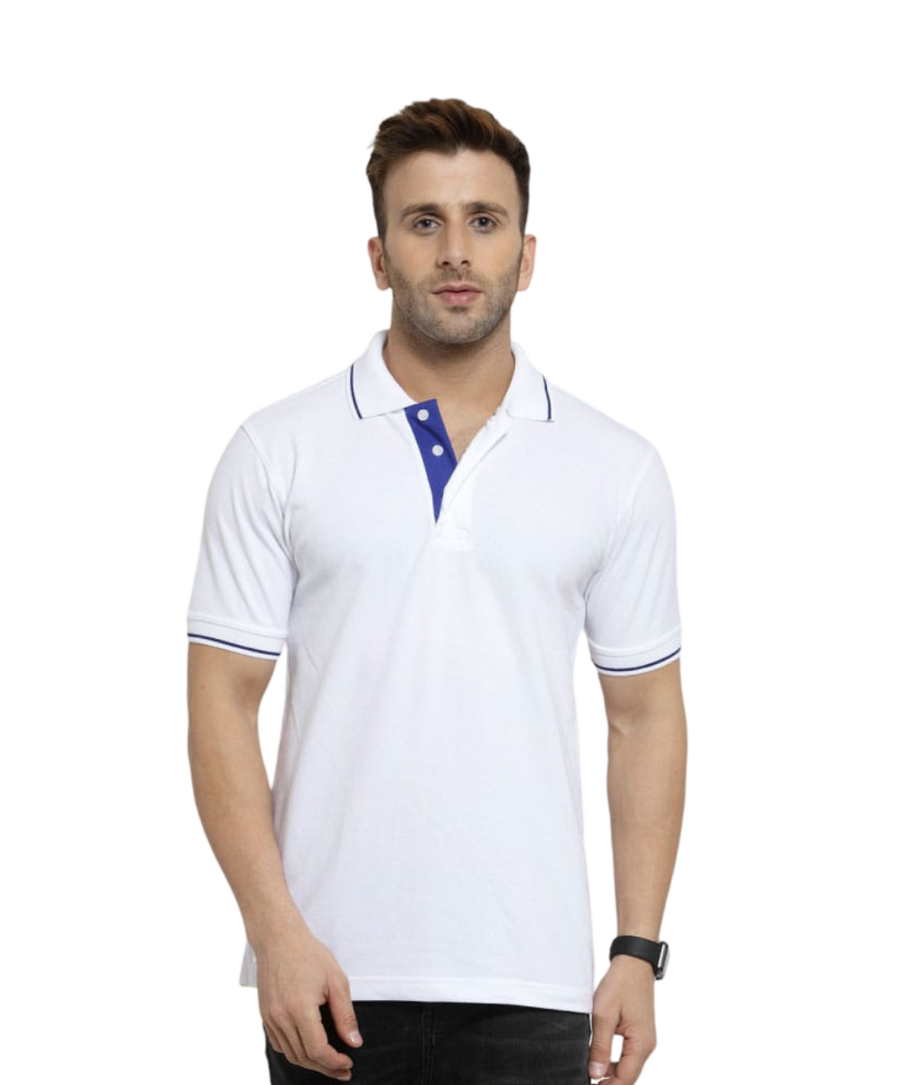 Men's Polo T-Shirt WHITE WITH ROYAL BLUE SP 10