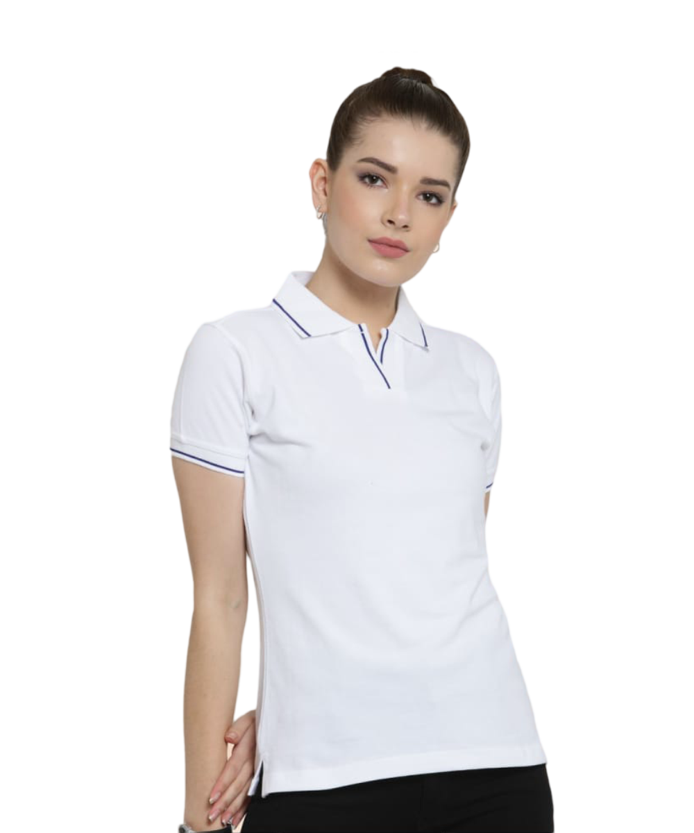 Women's  Polo T-Shirt WHITE WITH ROYAL BLUE LSP 10