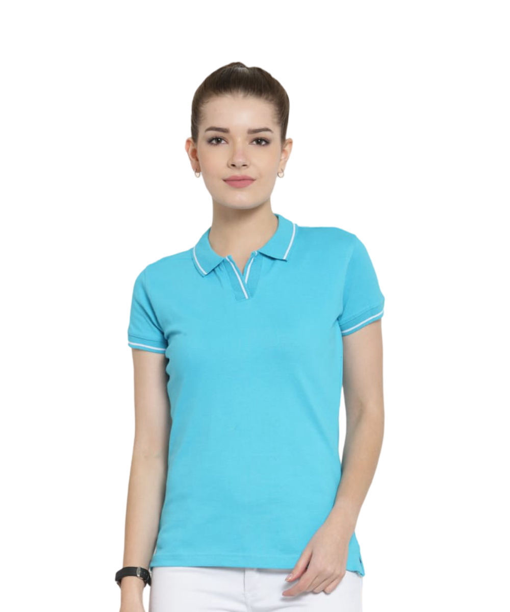 Women's Polo T-Shirt TURQUOISE GREEN WITH WHITE LSP13