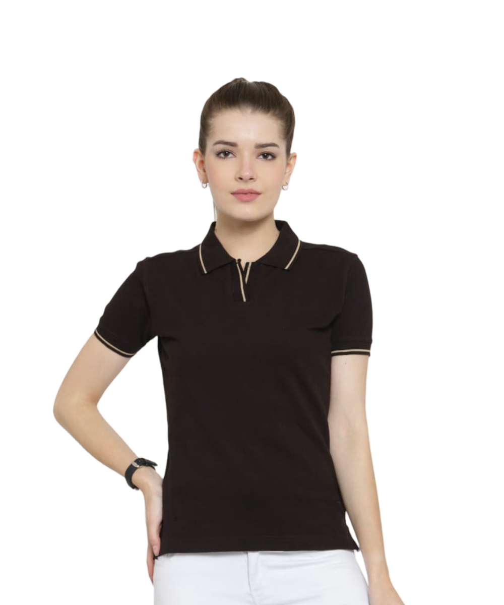 Women's  Polo T-Shirt CHARCOAL MELANGE WITH  WHITE LSP27