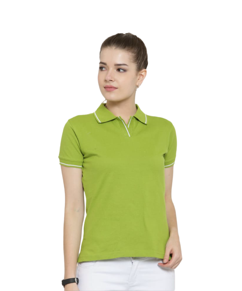 Women's Polo T-Shirt ELECTRIC GREEN WITH WHITE LSP28
