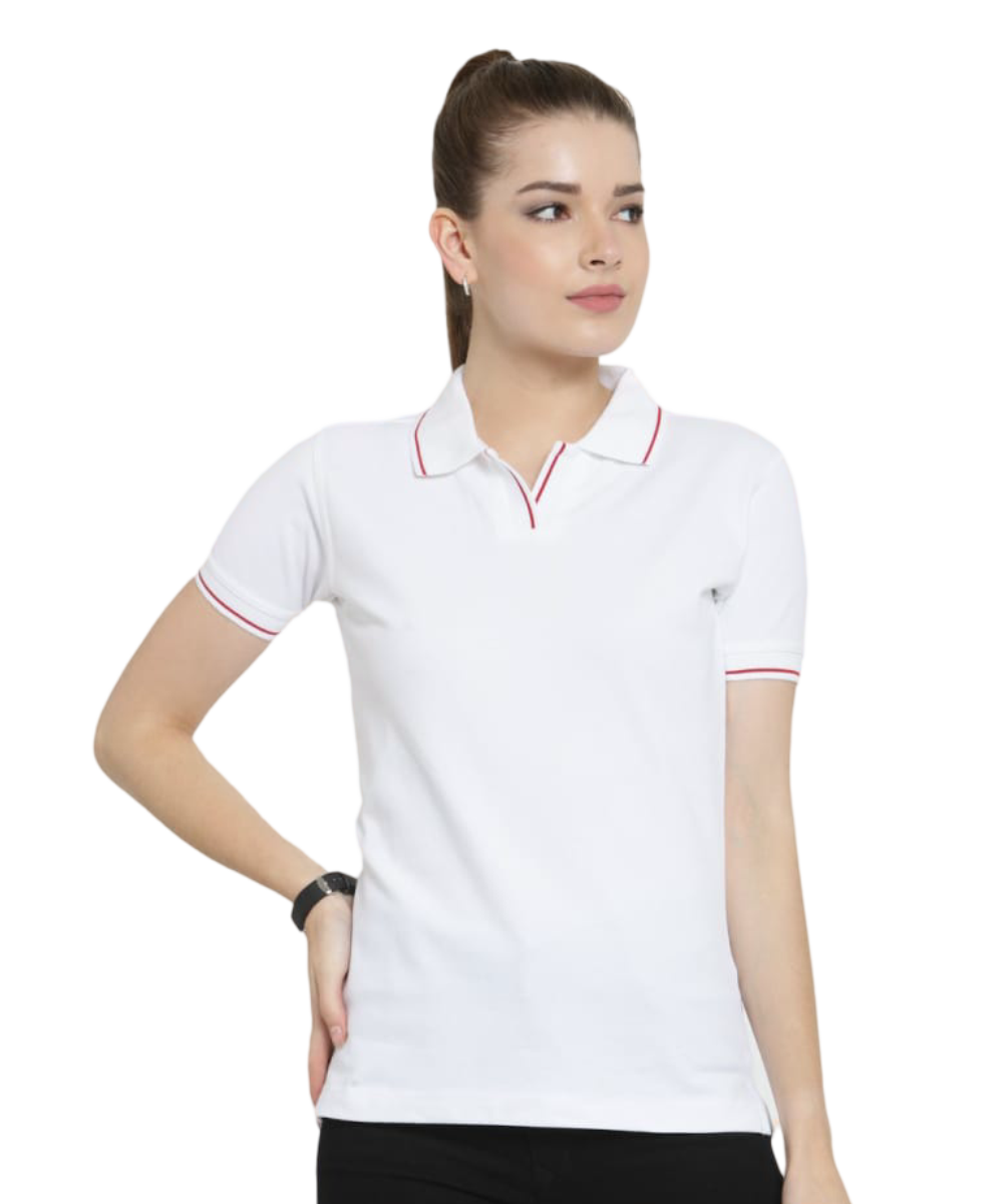 Women's  Polo T-Shirt WHITE WITH RED LSP5