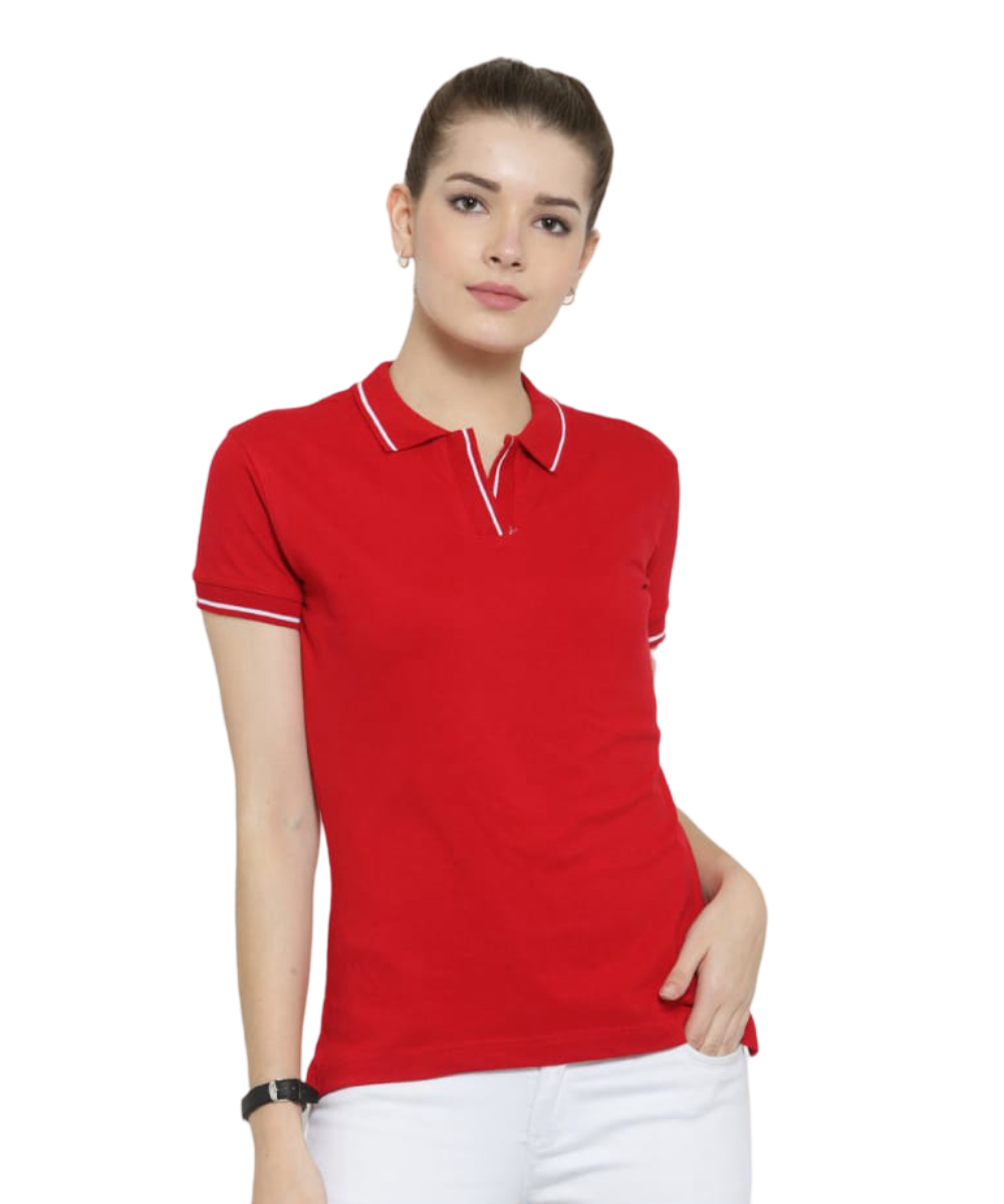 Women's Polo T-Shirt RED WITH WHITE LSP1
