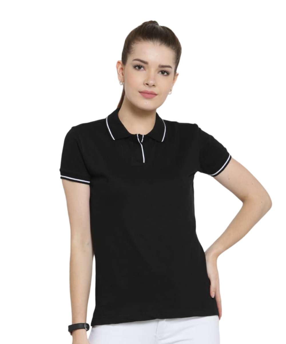 Women's  Polo T-Shirt BLACK WITH WHITE LSP18