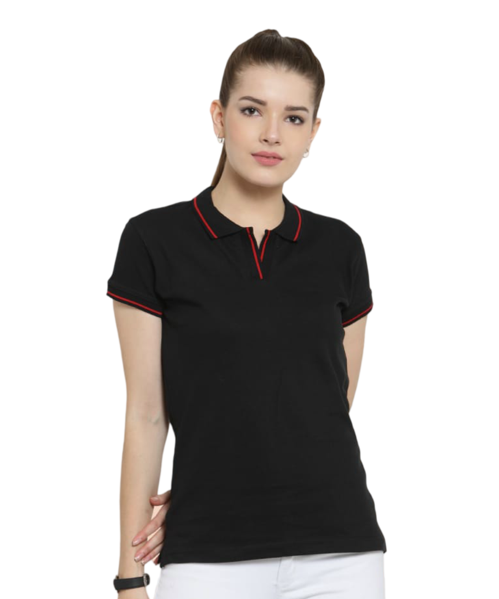 Women's Polo T-Shirt BLACK WITH RED LSP7