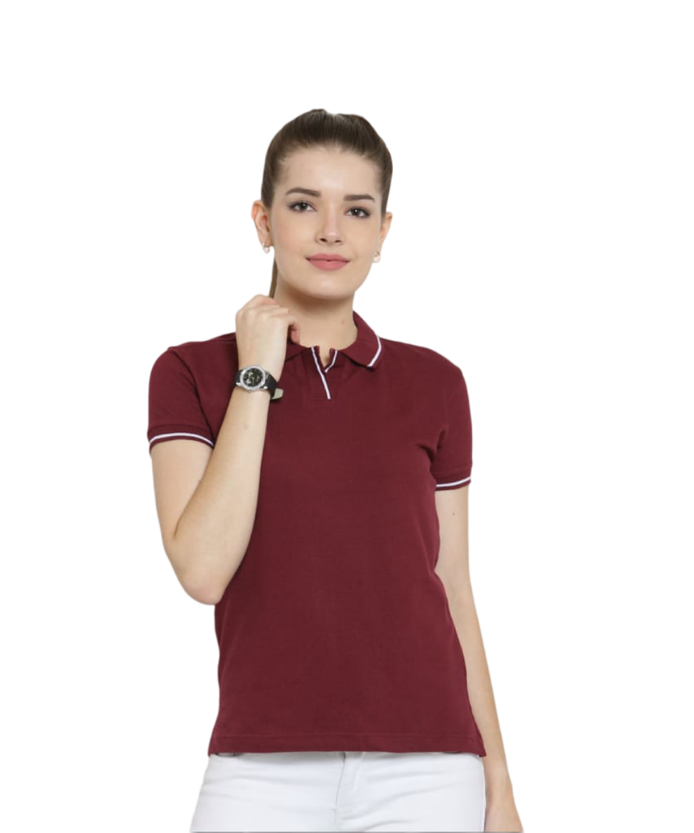 Women's Polo T-Shirt MAROON WITH WHITE LSP22