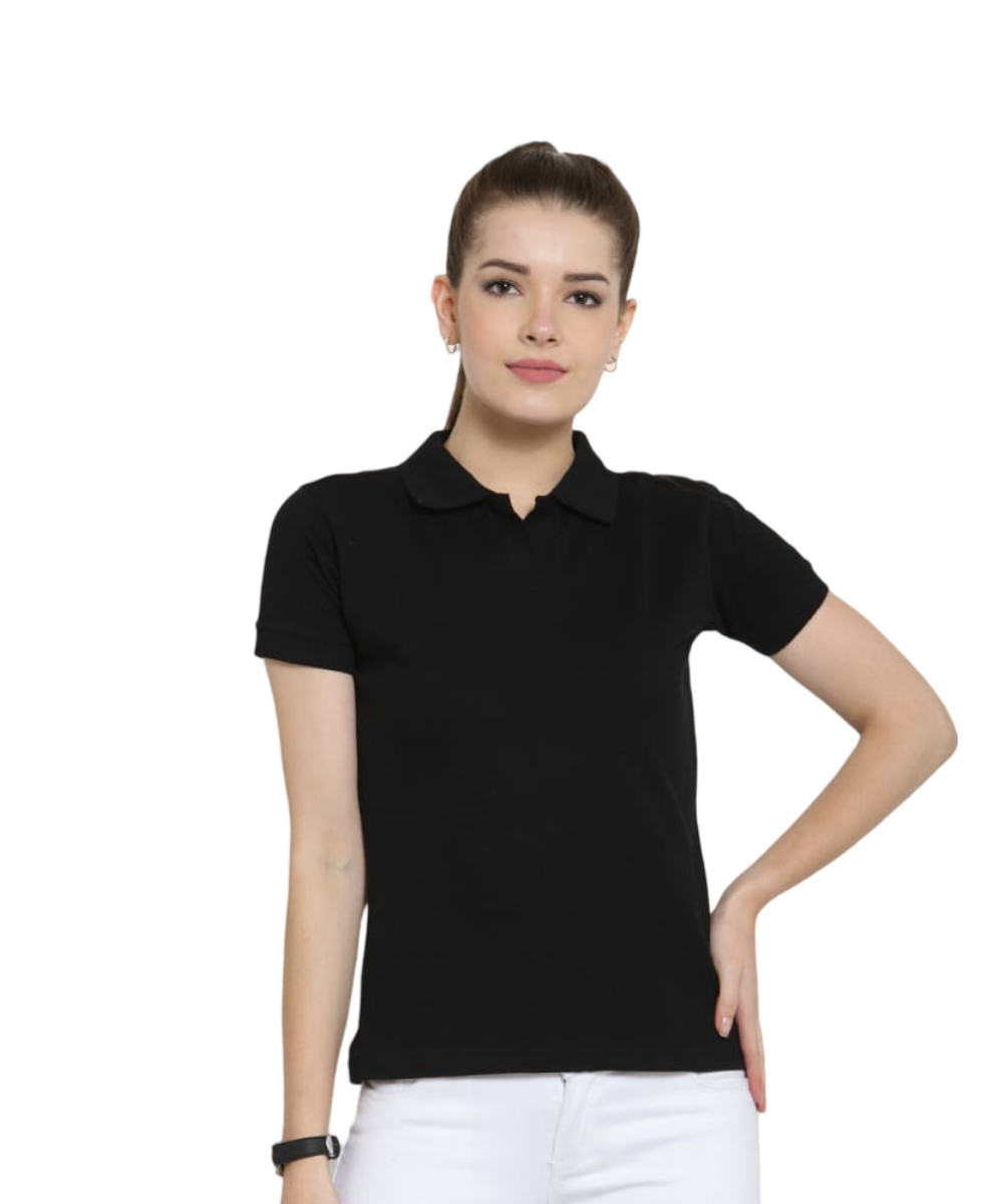 Women's Polo T-Shirt PLAIN BLACK LSP14