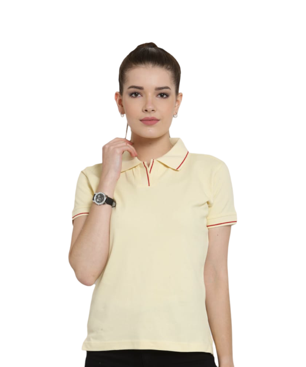 Women's Polo T-Shirt CREAM WITH RED TIPPING LSP25