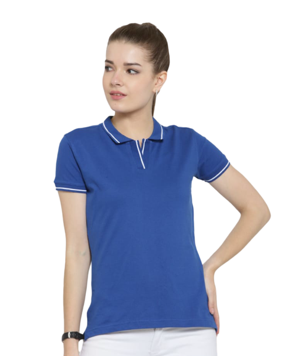 Women's Polo T-Shirt NAVY NLUE WITH WHITE LSP3