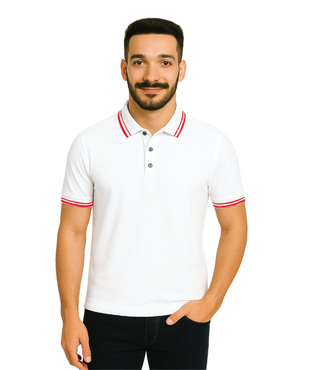DULL DRY FIT -T SHIRT -  WHITE TIPPING RED