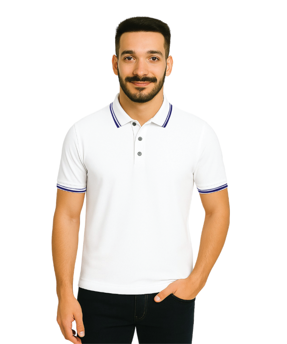 DULL DRY FIT - T SHIRT - WHITE TIPPING BLUE