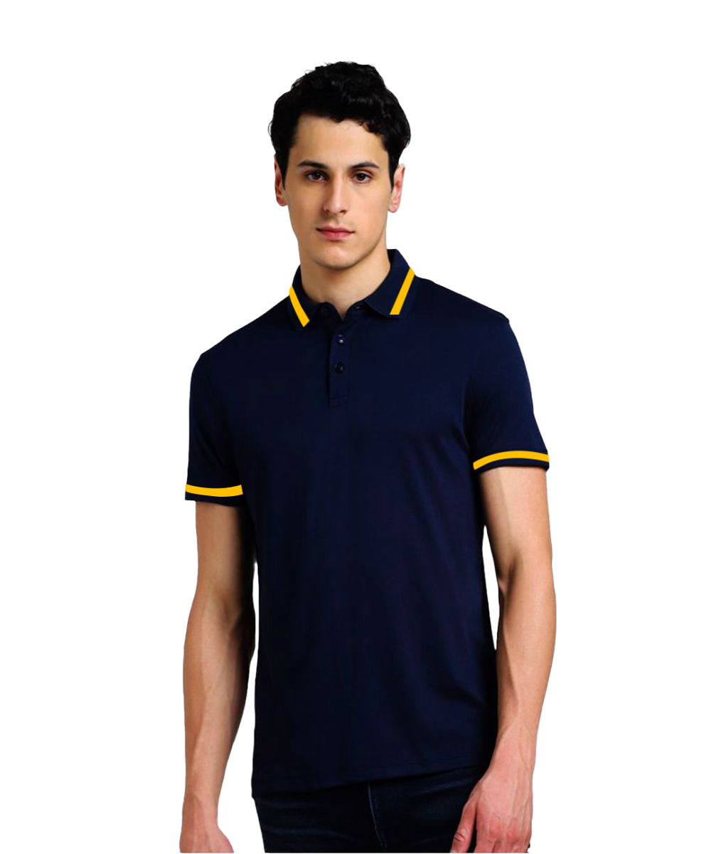 MAGIC TUCK PREMIUM T SHIRTS - NAVY BLUE WITH YELLOW TIPPING