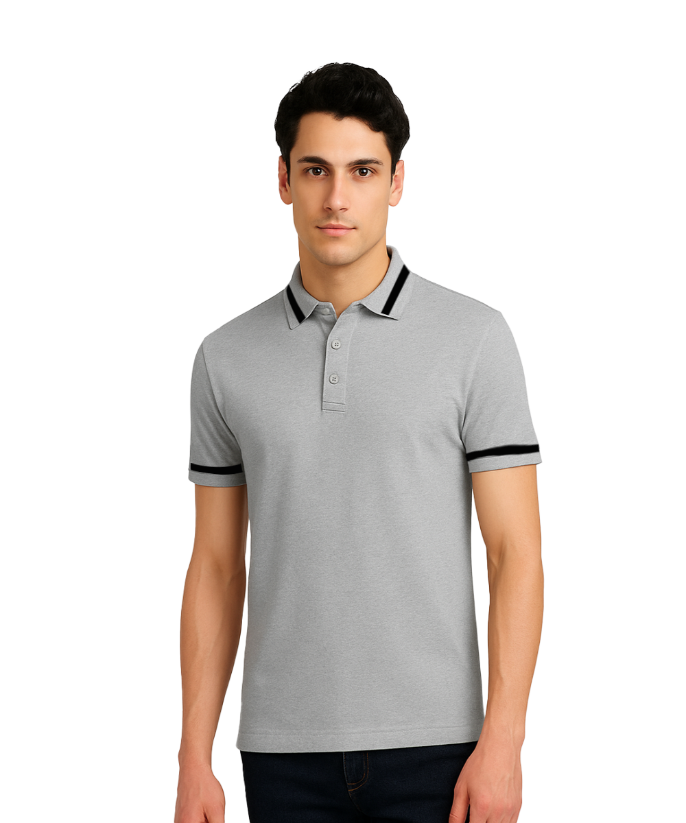 MAGIC TUCK PREMIUM T SHIRTS - LIGHT GREY WITH BLACK TIPPING